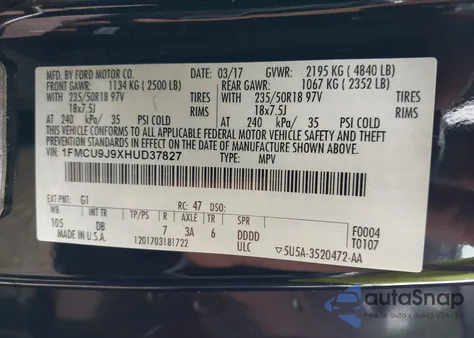 2017 Ford Escape Titanium from USA, damaged, VIN 1FMCU9J9XHUD37827